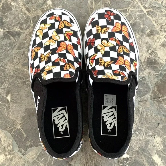Vans Asher Butterfly Checkerboard Slip On Shoes Womens Size 6 Black VN000VOSJBW - Picture 11 of 13